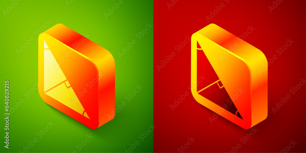 Aufkleber isometric angle bisector of a triangle icon isolated on green and red background. square button. vec