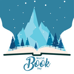 World book day poster Winter landscape Vector