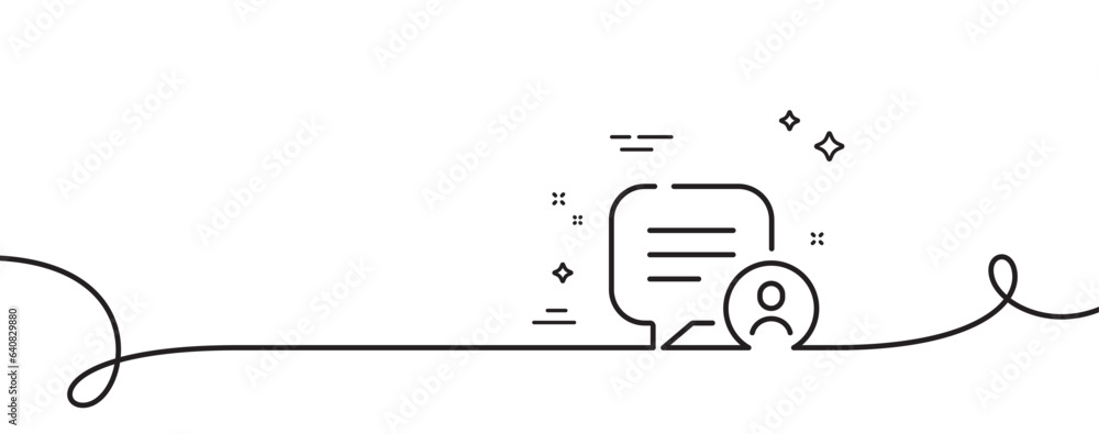 Poster chat bubble line icon. continuous one line with curl. speech dialogue box sign. friend message symbo