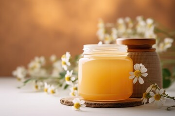 Fototapeta na wymiar A jar of natural honey and plant branches