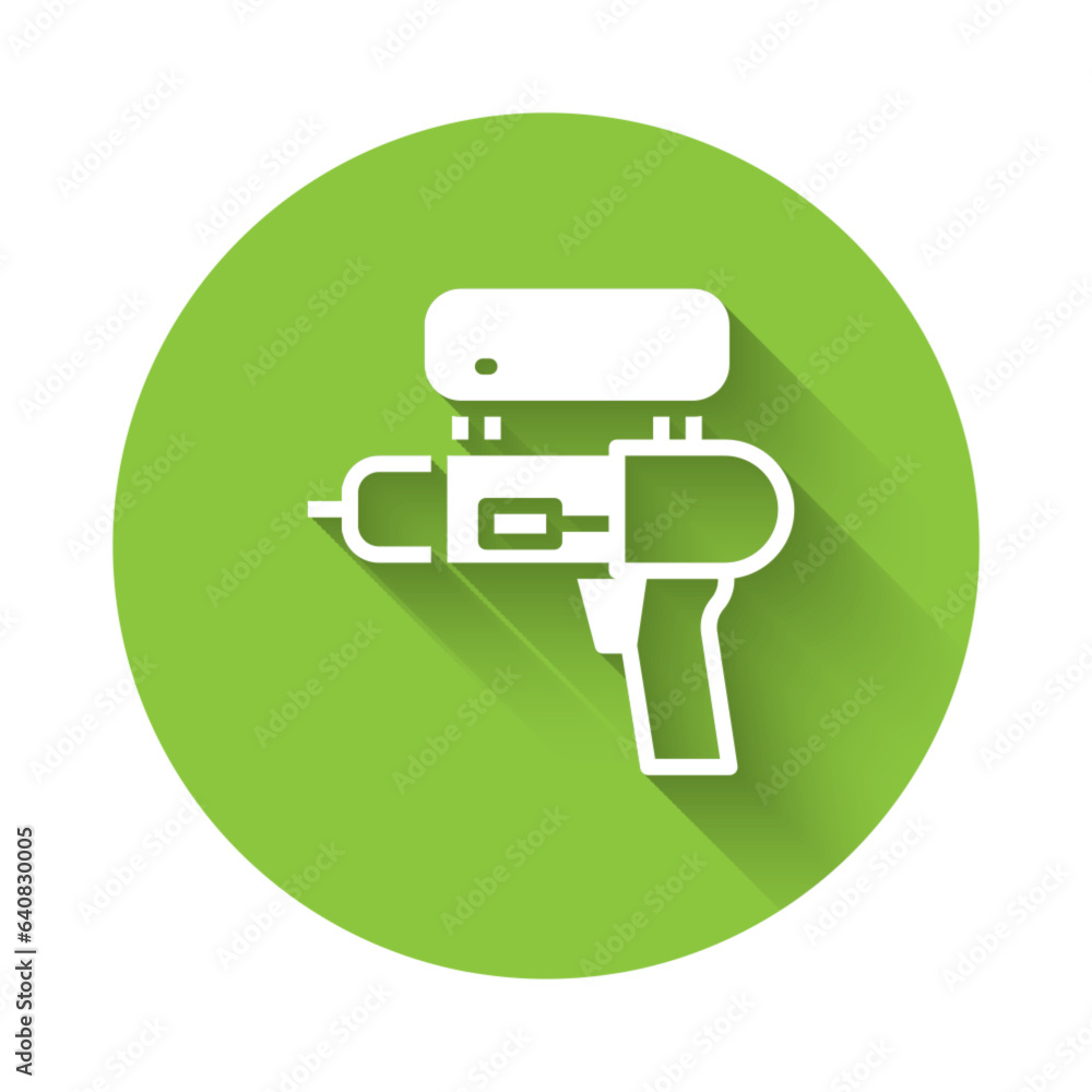 Wall mural White Water gun icon isolated with long shadow. Green circle button. Vector