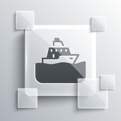 Grey Cruise ship icon isolated on grey background. Travel tourism nautical transport. Voyage passenger ship, cruise liner. Worldwide cruise. Square glass panels. Vector