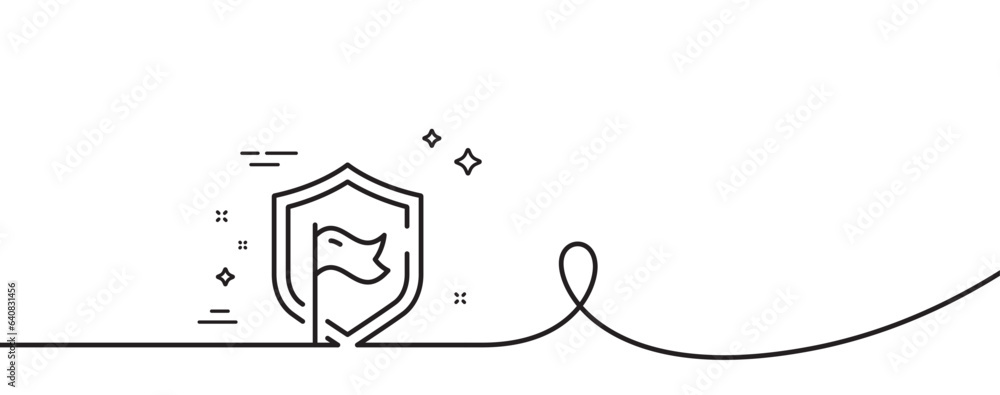 Poster shield line icon. continuous one line with curl. privacy secure sign. safe defense symbol. shield si