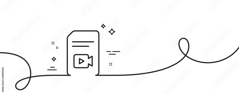 Aufkleber document with video content line icon. continuous one line with curl. vlog file with camera sign. pa