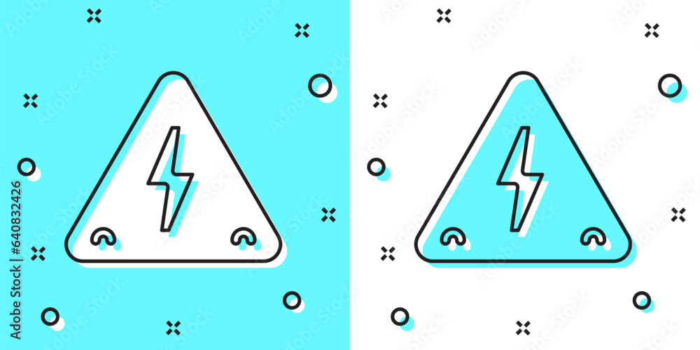 Poster black line high voltage sign icon isolated on green and white background. danger symbol. arrow in tr