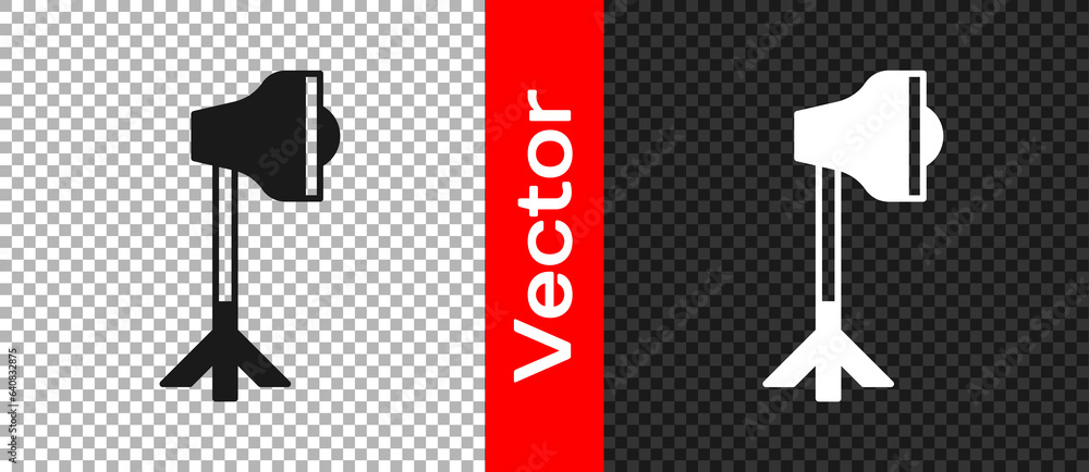 Poster black studio light bulb in softbox icon isolated on transparent background. shadow reflection design