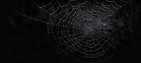 Spider Web Against Grunge Black Wall. Halloween Background