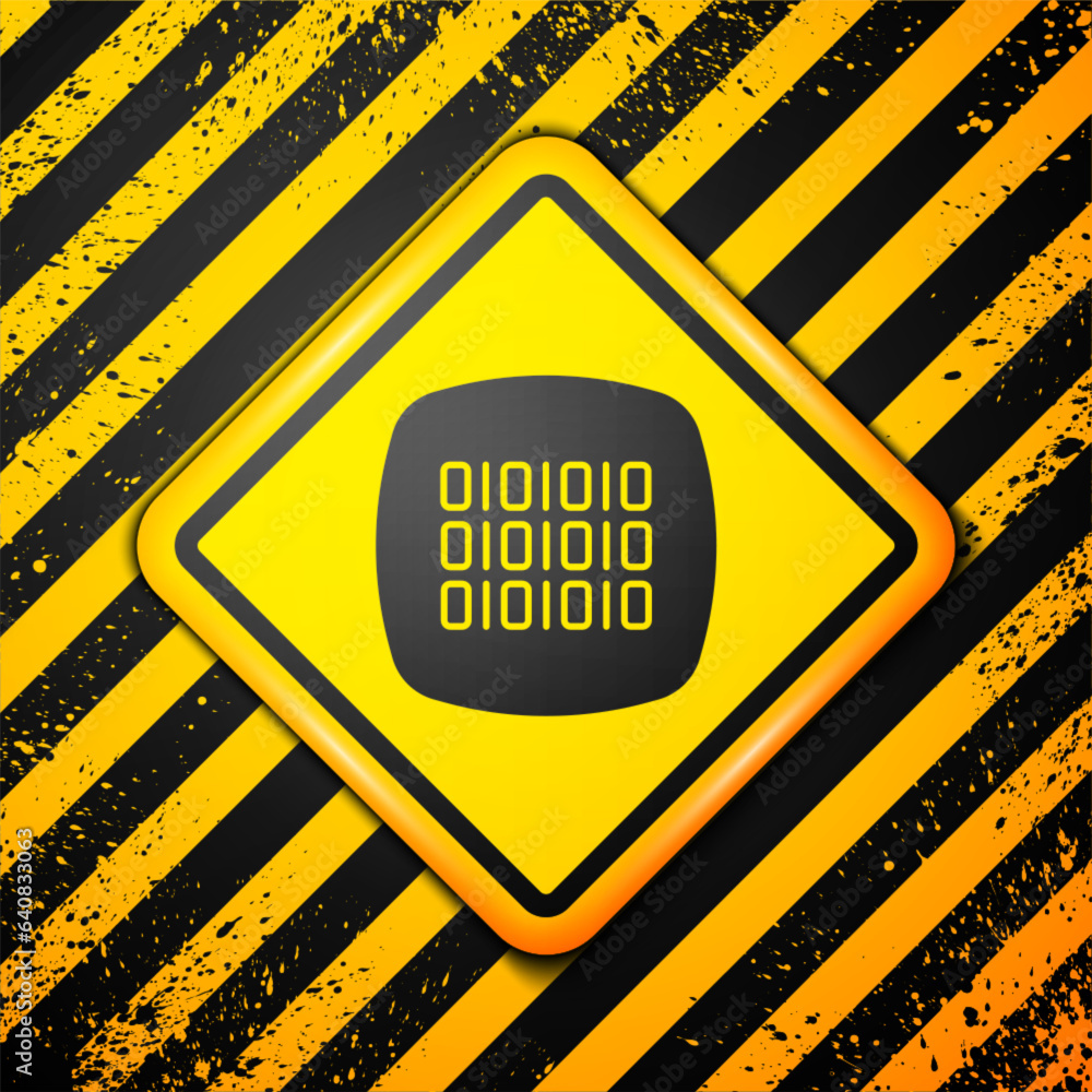 Poster black binary code icon isolated on yellow background. warning sign. vector