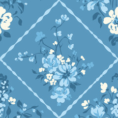 Vector blue seamless floral background