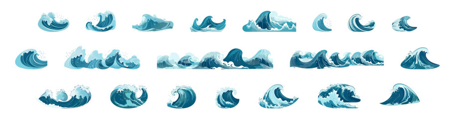 Sea wave flat cartoon isolated on white background. Vector isolated illustration