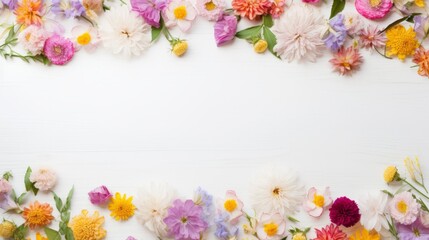 Naklejka na ściany i meble Flowers frame on background. Top view