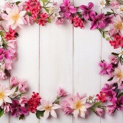 Flowers frame on  background. Top view