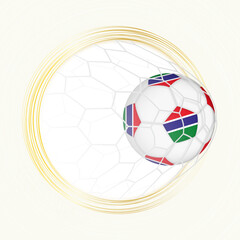 Football emblem with football ball with flag of Gambia in net, scoring goal for Gambia.