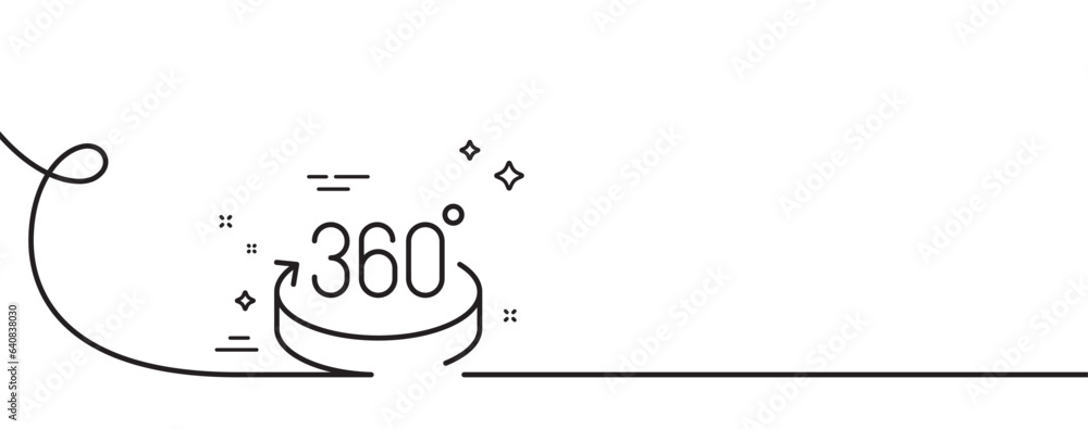 Aufkleber 360 degrees line icon. continuous one line with curl. vr simulation sign. panoramic view symbol. 360