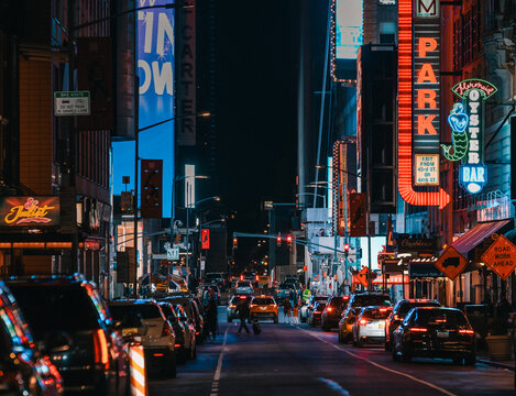 New York, USA: Time square in the night with colorful billboards