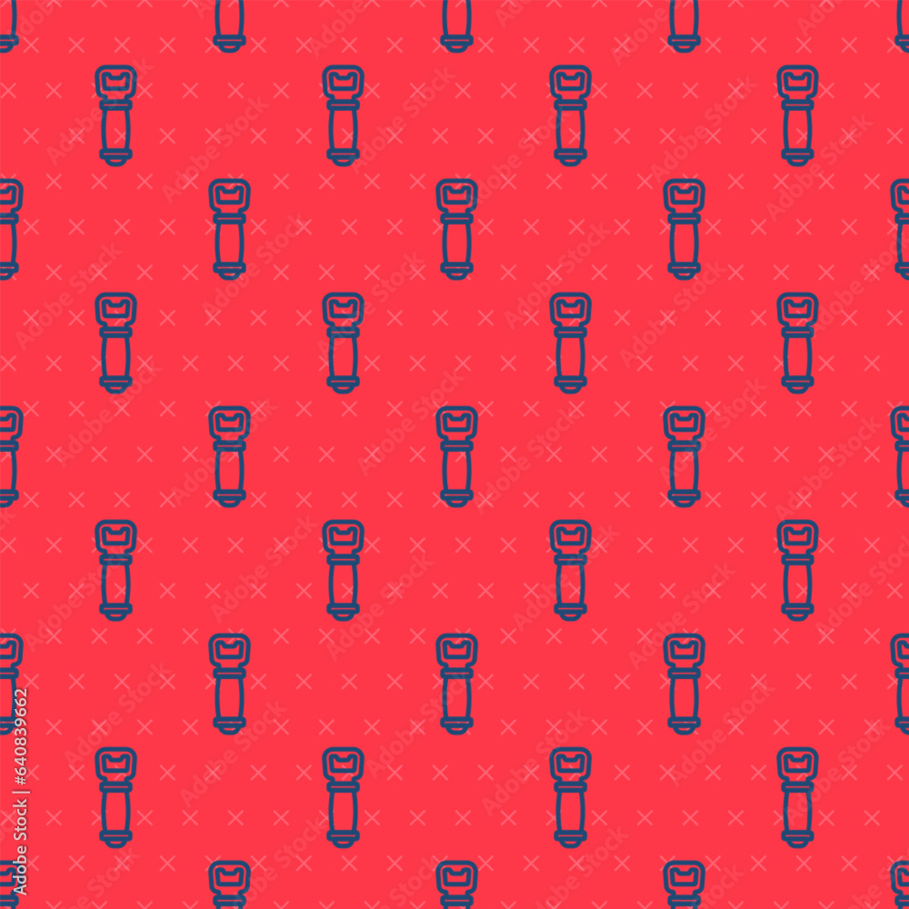 Poster blue line bottle opener icon isolated seamless pattern on red background. vector