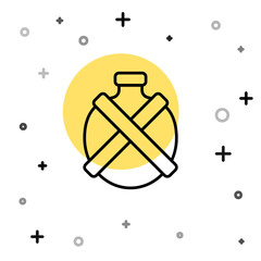 Black line Canteen water bottle icon isolated on white background. Tourist flask icon. Jar of water use in the campaign. Random dynamic shapes. Vector