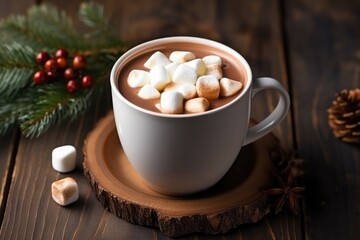 Fototapeta na wymiar Cup of hot chocolate with marshmallow, Tradition Christmas winter sweet drink