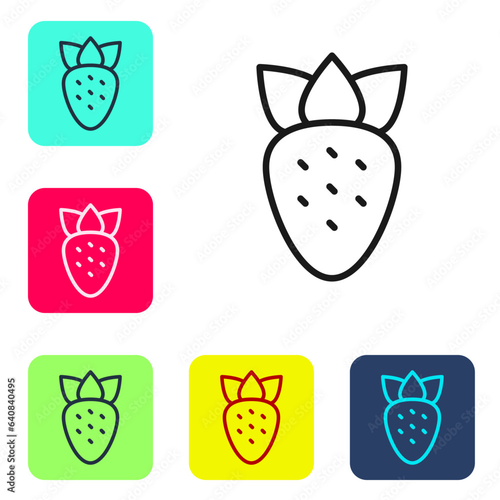 Poster black line strawberry icon isolated on white background. set icons in color square buttons. vector