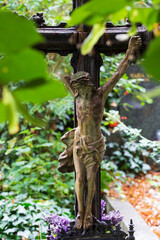 Historic Statue on the mystery old Prague Cemetery, Czech Republic