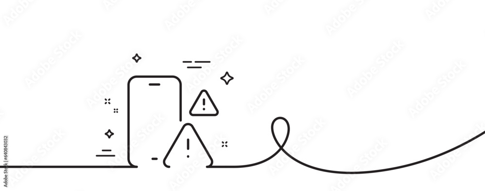 Poster phone warnings line icon. continuous one line with curl. smartphone app sign. cellphone mobile devic