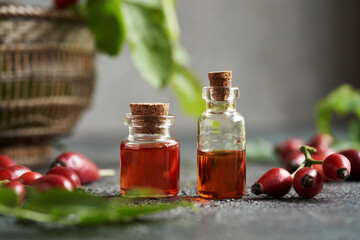 Two bottles of rosehip seed oil