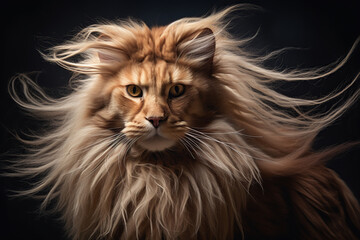 Naklejka na ściany i meble Cat Transforming Into a Brave Lion