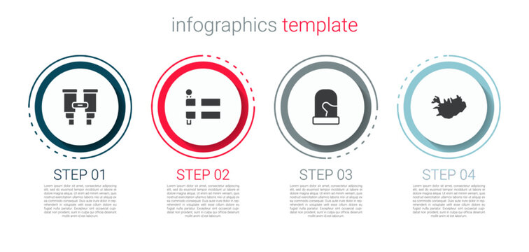 Set Binoculars, Flag Of Iceland, Christmas Mittens And Map. Business Infographic Template. Vector