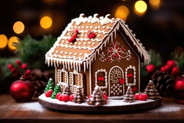 Gingerbread house on the Christmas table