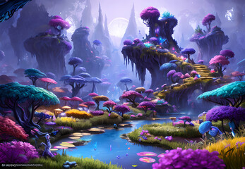 Obraz na płótnie Canvas Fantasy landscape dream and fairy tale, Generative AI