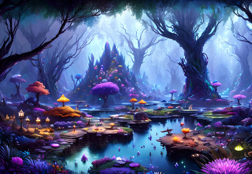 Fantasy landscape dream and fairy tale, Generative AI