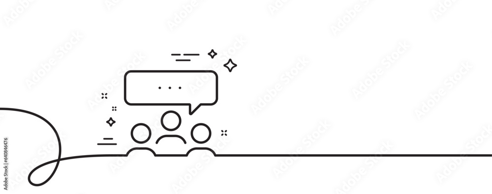 Poster meeting line icon. continuous one line with curl. discussion or consultation sign. people communicat