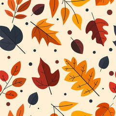 Autumn leaves. Vector fall seamless pattern. Autumn forest background for fabric, wallpaper and wrapping paper. Autumn season. Autumn vibes