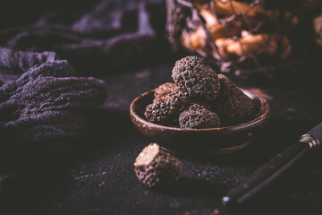 Expensive black truffles gourmet mushrooms