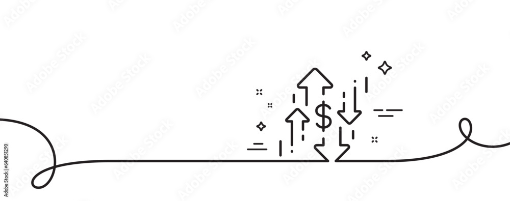Poster dollar rates line icon. continuous one line with curl. currency exchange sign. money trade symbol. d