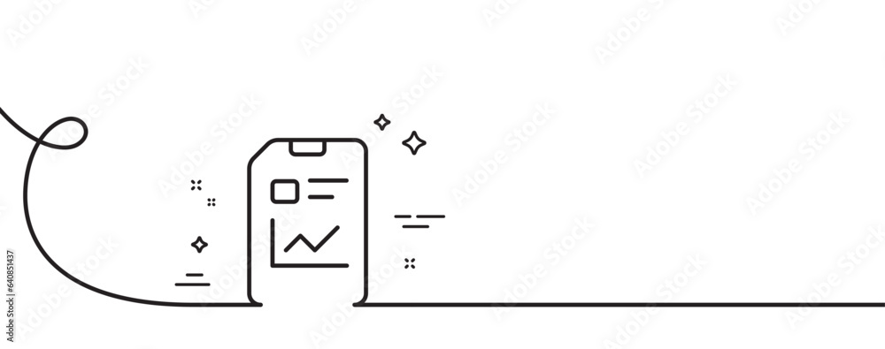 Poster report document line icon. continuous one line with curl. analysis and statistics file sign. paper p