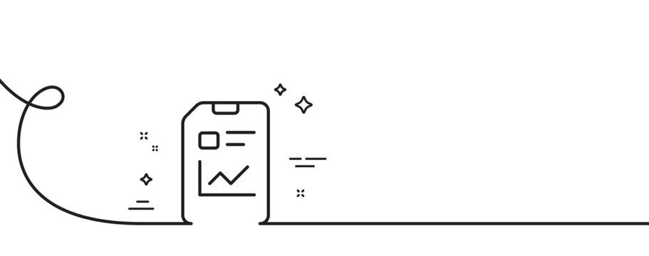 Report Document Line Icon. Continuous One Line With Curl. Analysis And Statistics File Sign. Paper Page Concept Symbol. Report Document Single Outline Ribbon. Loop Curve Pattern. Vector