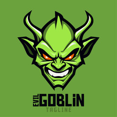 Illustrated Maleficent Green Goblin: Logo, Mascot, Illustration, Vector Graphic for Sports and Electronic Sports Teams, Incensed Goblin Mascot Head

