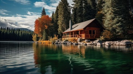 Fototapeta premium A cabin at a lake