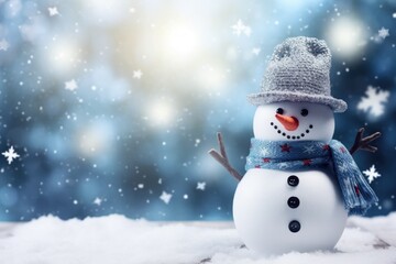 snowman winter holiday concept. Holiday Winter background for Merry Christmas and Happy New Year
