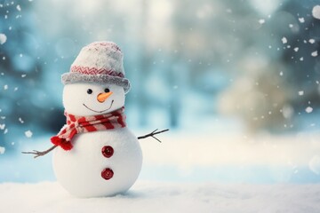Obraz premium snowman winter holiday concept. Holiday Winter background for Merry Christmas and Happy New Year