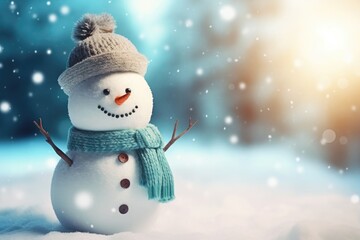 snowman winter holiday concept. Holiday Winter background for Merry Christmas and Happy New Year