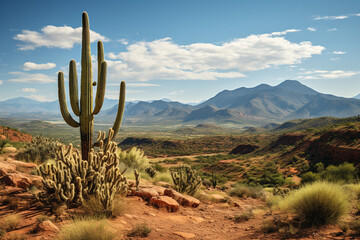 A large saguaro cactus. typical desert landscape. USA. Mexico. dallas made with AI