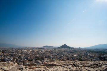 Athens skyline seen from the Acropolis on a blue summer sky