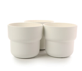 Empty flower pots isolated on white background