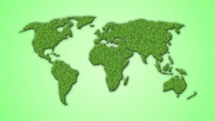 World map on a green background. Environmental style world map