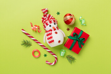 Christmas flat lay composition on color background, top view