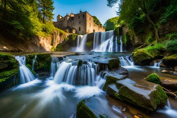 waterfall in the mountains generated by al technology	