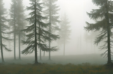 Fototapeta na wymiar Forest mountain foggy landscape, Generative AI