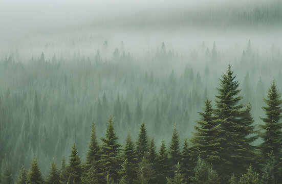 Forest mountain foggy landscape, Generative AI © LIUBOMYR